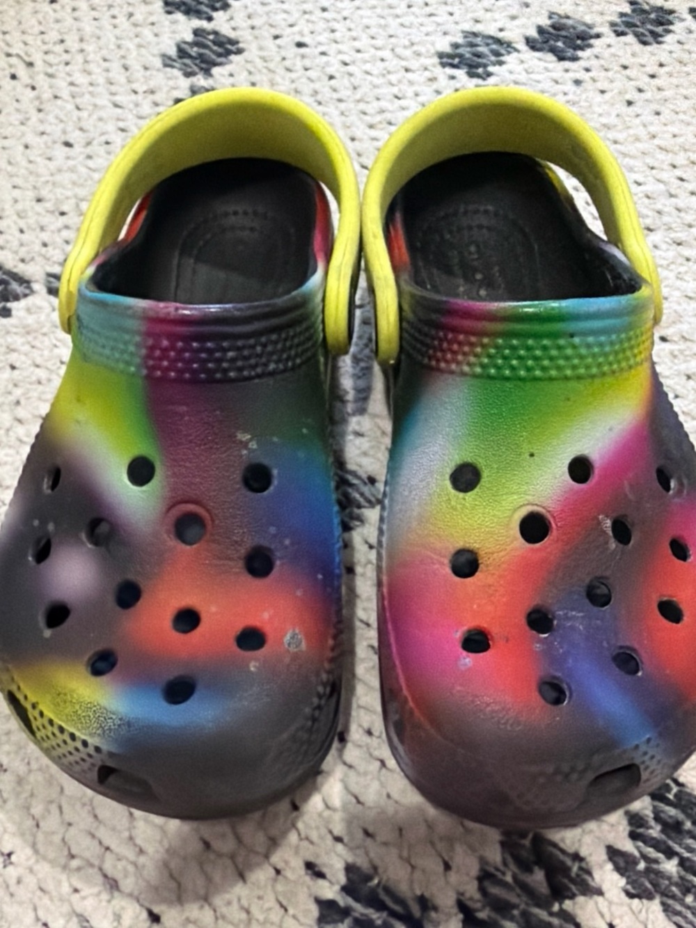 CROCS Kids Tie-Dye Rainbow Clogs with Yellow Strap